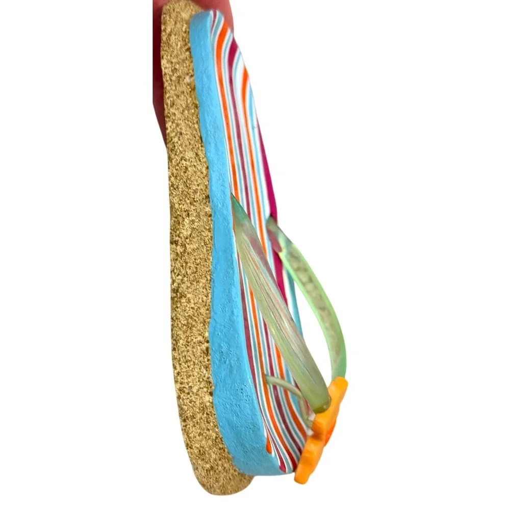 Sapria Flip Flop Soap Dish Trinket Tray Multi-Color Striped Resin Coastal Beachy